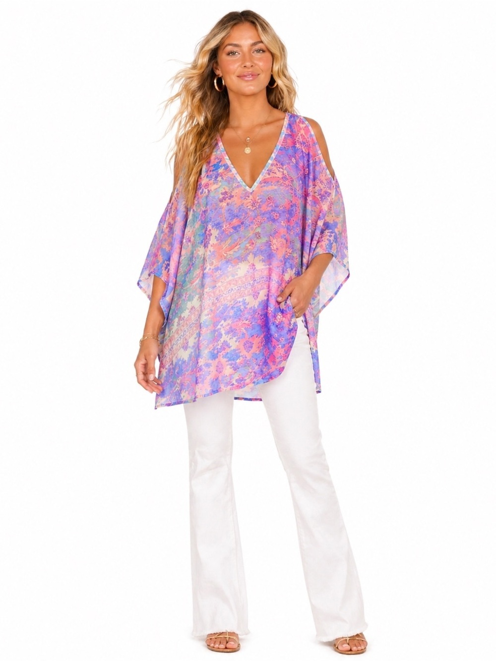 Show Me Your Mumu Kaftan Kimono Tunic Watercolor XS Colorful Fairycore Ethereal